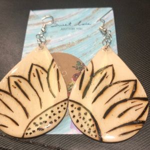 Wood burned sunflower dangles